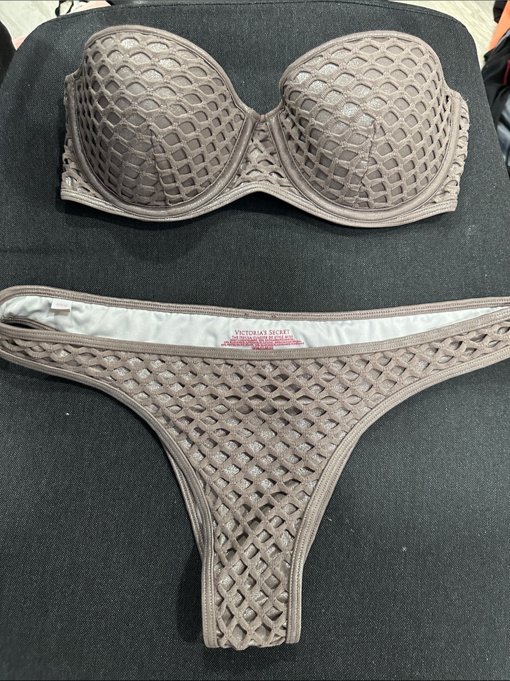 Victoria's Secret Taupe Lattice Strapless Bikini Set